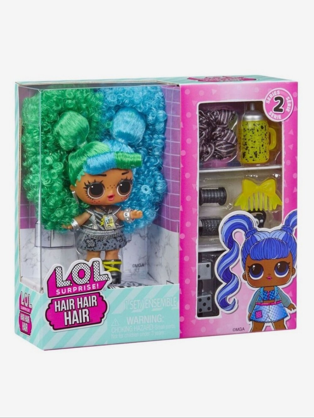L.O.L. Surprise! Hair Fashion Doll With Bright Green and Blue Curly Hair NIB